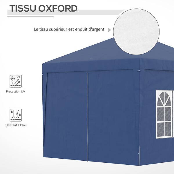 OUTSUNNY - Tonnelle barnum pop-up pliant dim. 3L x 3l x 2,58H m 2 fenêtres sac transport acier Oxford bleu - large