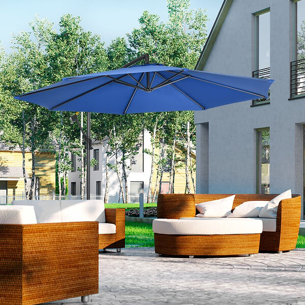 OUTSUNNY - Parasol déporté octogonal inclinable rabattable diamètre 2,97 m parasol de jardin avec pied en croix bleu - large