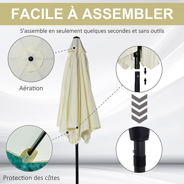 OUTSUNNY - Parasol inclinable de jardin balcon terrasse manivelle toile polyester imperméabilisée haute densité 180 g/m² Ø2,6 x 2,35H m alu crème - large