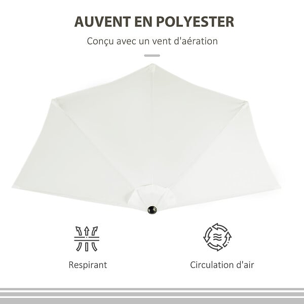 OUTSUNNY - Demi parasol - parasol de balcon 5 entretoises métal polyester 2,69L x 1,38l x 2,36H m crème - large