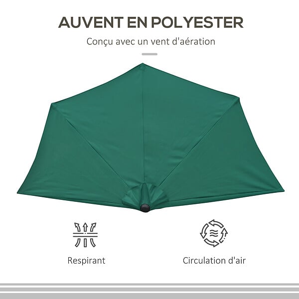 OUTSUNNY - Demi parasol - parasol de balcon 5 entretoises métal polyester 2,69L x 1,38l x 2,36H m vert - large