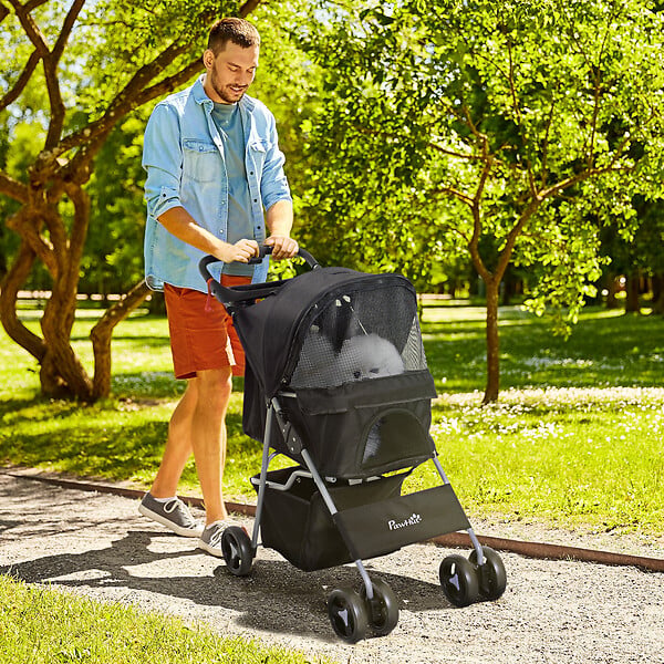 PAWHUT - Poussette buggy pour chiens 75L x 46l x 94H cm pliable imperméable tissu 600D Oxford 4 roues noir - large