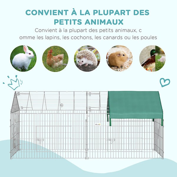 PAWHUT - PawHut Parc enclos métal époxy cage extérieure dim. 2,20L x 1,03l x 1,03H m 3 portes et trappe surface abrité PE vert - large