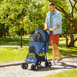 PAWHUT - Poussette pliable pour chien chat - 4 roues doubles, 2 freins, attache, coussin inclus - acier Oxford bleu - vignette