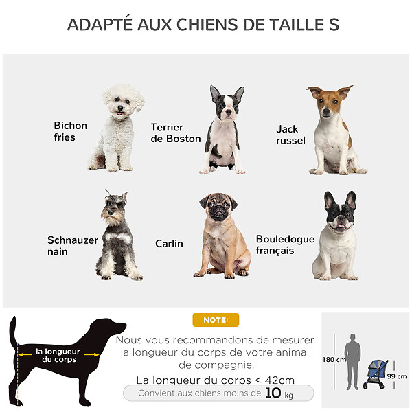 PAWHUT - Poussette pliable pour chien chat - 4 roues doubles, 2 freins, attache, coussin inclus - acier Oxford bleu - large