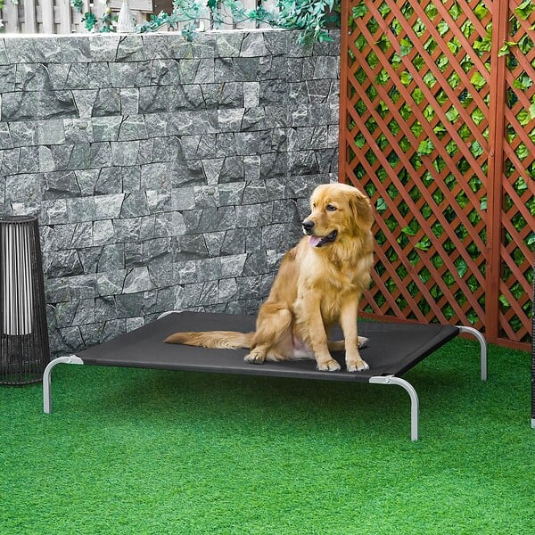 PAWHUT - Lit pour chien chat XXL grand confort sur pied dim. 130L x 90l x 20H cm métal époxy textilène micro-perforé noir - large