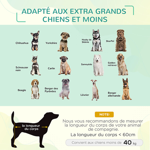 PAWHUT - Lit pour chien chat XXL grand confort sur pied dim. 130L x 90l x 20H cm métal époxy textilène micro-perforé noir - large