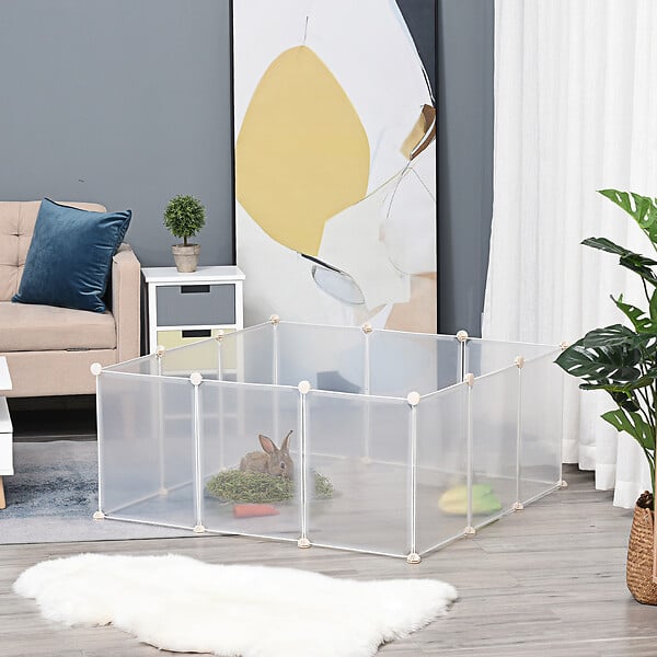 PAWHUT - Cage parc enclos modulable petits animaux - dim. 105L x 105l x 45H cm - 12 panneaux résine PP opaque - large