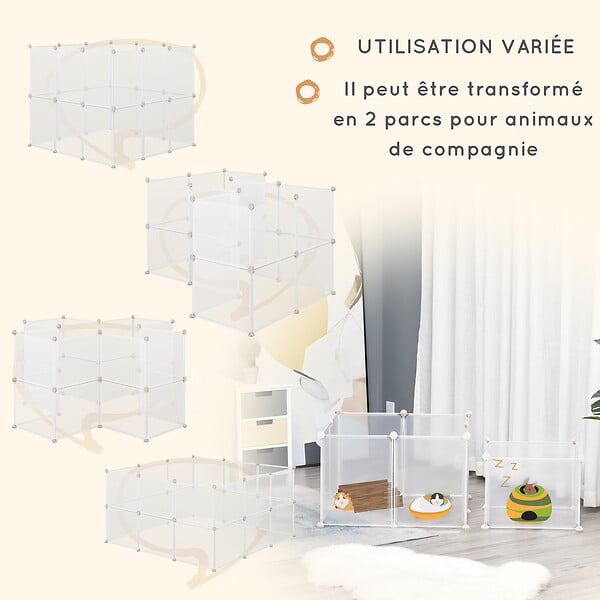 PAWHUT - Cage parc enclos modulable petits animaux - dim. 105L x 105l x 45H cm - 12 panneaux résine PP opaque - large