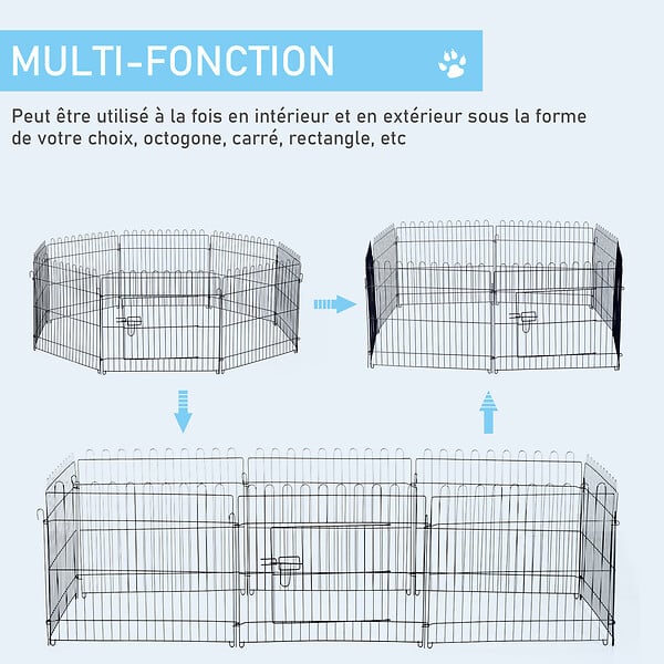 PAWHUT - PawHut Parc enclos pour chiens chiots animaux domestiques diamètre 158 cm 8 panneaux 71L x 61H cm noir - large