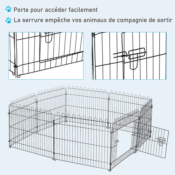 PAWHUT - PawHut Parc enclos pour chiens chiots animaux domestiques diamètre 158 cm 8 panneaux 71L x 61H cm noir - large