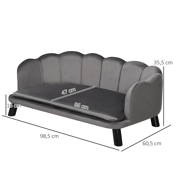 PAWHUT - Canapé chien lit pour chien chat design contemporain coquillage dim. 98L x 60l x 35H cm coussin moelleux velours gris - large