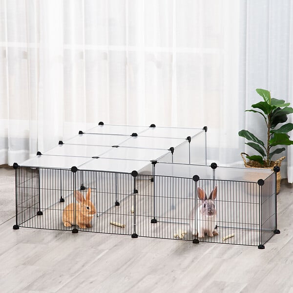 PAWHUT - PawHut Cage parc enclos modulable petits animaux de compagnie - dim. standards 140L x 70l x 70H cm - 27 panneaux bords arrondis - résine PP fils d'acier noir - large