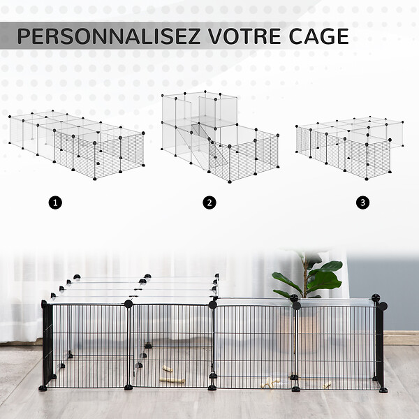 PAWHUT - PawHut Cage parc enclos modulable petits animaux de compagnie - dim. standards 140L x 70l x 70H cm - 27 panneaux bords arrondis - résine PP fils d'acier noir - large