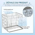 PAWHUT - Cage pour chien pliable - plateau excrément coulissant - 2 portes verrouillable, poignée - dim. 61L x 43l x 50H cm - fer galvanisé PP blanc - vignette