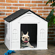 PAWHUT - Niche chien style cottage dim. 65L x 75l x 63H cm - motifs fenêtres, porte, aération - PP blanc gris - vignette