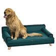 PAWHUT - Canapé chien lit pour chien chat avec accoudoirs dossier coussin déhoussable pieds bois velours bleu canard - vignette