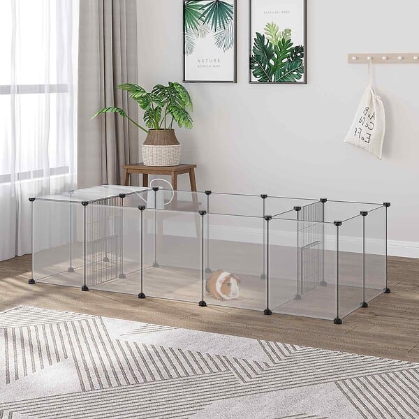 PAWHUT - Enclos parc modulable petits animaux - 20 panneaux - dim. 175L x 70l x 45H cm - acier noir PP blanc - large