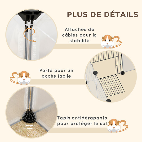 PAWHUT - Enclos parc modulable petits animaux - 20 panneaux - dim. 175L x 70l x 45H cm - acier noir PP blanc - large