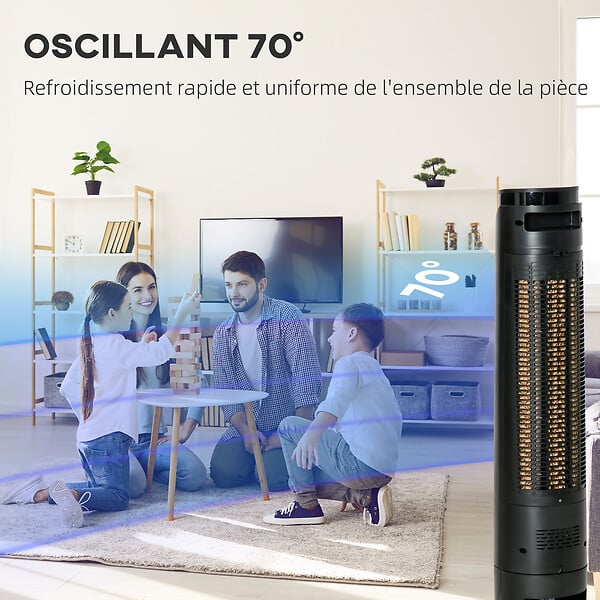 HOMCOM - HOMCOM Ventilateur colonne tour rafraichisseur d'air 2 en 1 oscillant 60 W ultra silencieux télécommande incluse minuterie 4 modes 3 vitesses Ø 31 x 107 cm noir - large