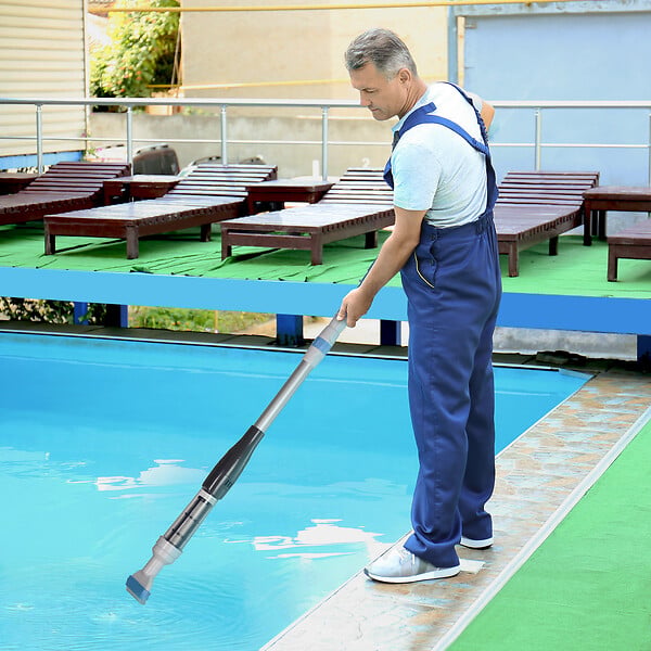 OUTSUNNY - Aspirateur balai électrique sans fil piscine spa - manche télescopique 106-162 cm - brosse, sac filtrant - ABS alu. - blanc bleu - large