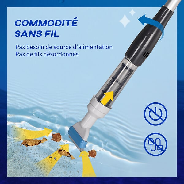 OUTSUNNY - Aspirateur balai électrique sans fil piscine spa - manche télescopique 106-162 cm - brosse, sac filtrant - ABS alu. - blanc bleu - large