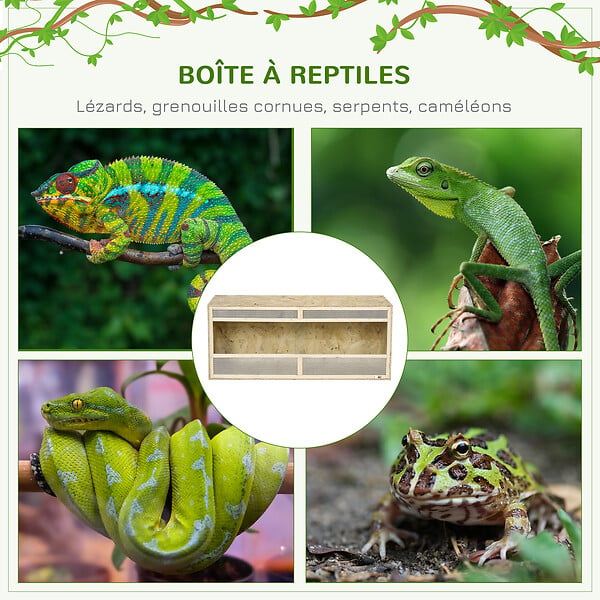 PAWHUT - Terrarium - vivarium reptiles & batraciens - 2 portes coulissantes verre trempé - parois frontales maillées - OSB métal - large