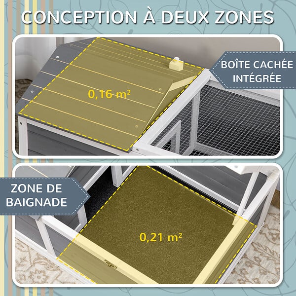 PAWHUT - Enclos pour tortue - parc pour tortue - niche, enclos extérieur grillagé, toit ouvrant verrouillable - sapin gris blanc - large