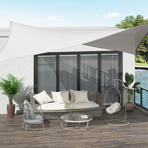 HOMCOM - Voile d'ombrage rectangulaire 4 x 6 m toile solaire taud de soleil crème - large