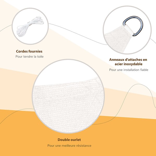 HOMCOM - Voile d'ombrage rectangulaire 4 x 6 m toile solaire taud de soleil crème - large