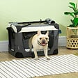 PAWHUT - Sac de transport pour chien et chat pliable - poignée, 3 entrées zippées, poche - coussin amovible inclus - acier oxford polyester gris noir - vignette