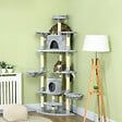 PAWHUT - Arbre à chat multi-équipement griffoirs 2 niches 2 hamacs plateformes boules suspendues corde peluche grise - vignette