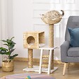 PAWHUT - Arbre à chat style cosy chic griffoirs quenouille échelle niche panier 2 coussins inclus peluche courte polyester haute densité crème beige - vignette