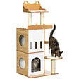 PAWHUT - Arbre à chat design contemporain griffoir sisal naturel 2 niches plateformes jeu boule suspendue MDF blanc aspect hêtre clair - vignette
