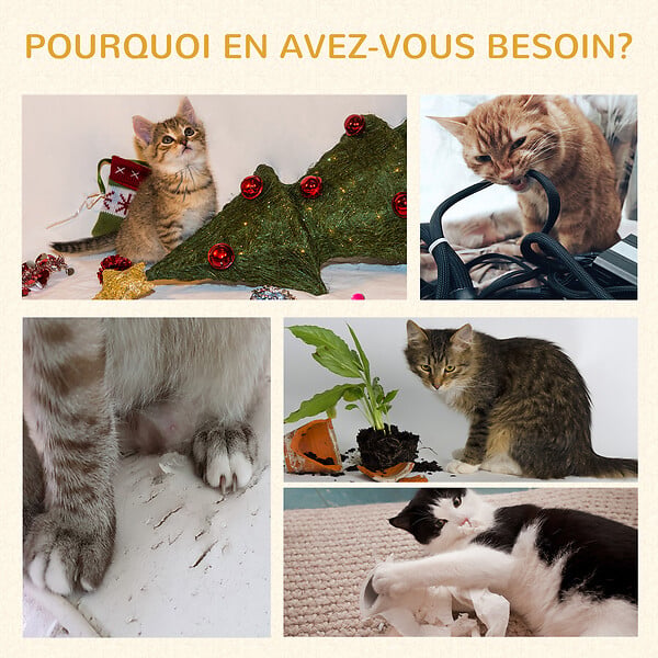 PAWHUT - Arbre à chat design contemporain griffoir sisal naturel 2 niches plateformes jeu boule suspendue MDF blanc aspect hêtre clair - large