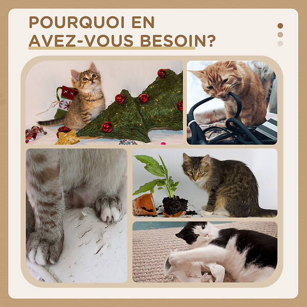 PAWHUT - Arbre à chat 2 griffoirs jute naturelle panier jeu 2 boules suspendues avec clochettes peluche grise - large