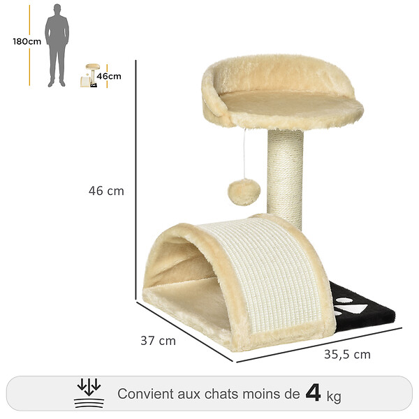 PAWHUT - Arbre à chat griffoir grattoir design jeu boule suspendue + plateforme peluche sisal naturel beige - large