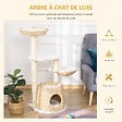 PAWHUT - Arbre à chat style cosy chic griffoirs sisal naturel niche 2 paniers avec coussins plateforme 2 boules suspendues quenouille peluche courte crème beige - vignette