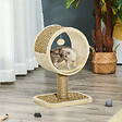 PAWHUT - Arbre à chat rond style cosy chic griffoir grattoirs sisal jeu suspendu souris niche avec coussin cordes d'algues tressées peluche courte beige - vignette