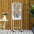 PAWHUT - PawHut Cage à oiseaux sur pied volière oiseaux sur roulettes avec toit ouvrant 3 perchoirs étagère inférieure 46,5 x 36 x 157 cm - vignette