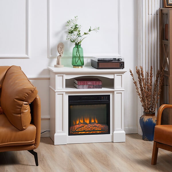 HOMCOM - Cheminée électrique XL style classique chic 1800 W  effet flammes LED minuterie température luminosité réglables télécommande fournie blanc - large
