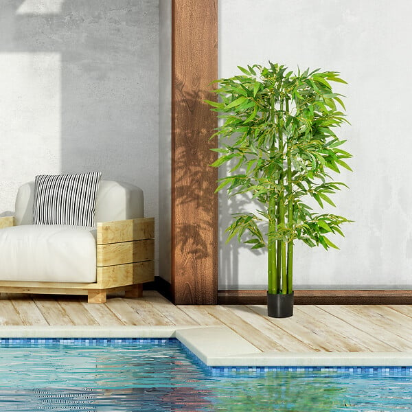 HOMCOM - Bambou artificiel XL 1,60H m 975 feuilles denses réalistes pot inclus noir vert - large