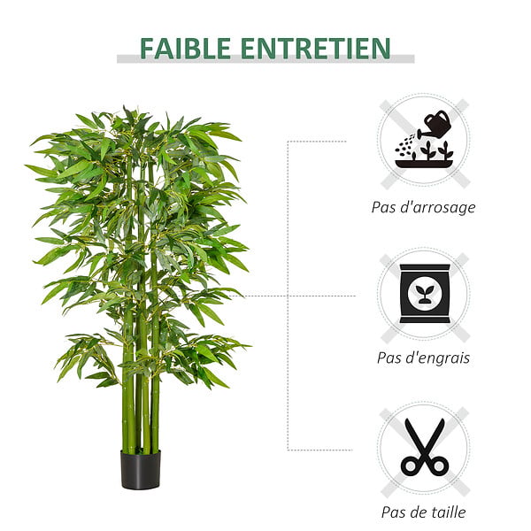HOMCOM - Bambou artificiel XL 1,60H m 975 feuilles denses réalistes pot inclus noir vert - large