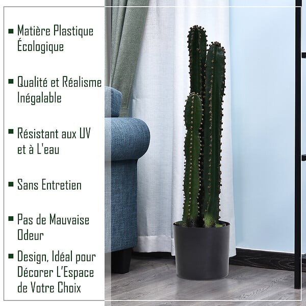 OUTSUNNY - Cactus artificiel grand réalisme plante artificielle grande taille dim. à˜ 17 x 100H cm vert - large