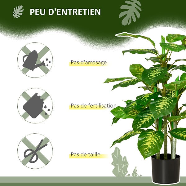 HOMCOM - Arbre artificiel plante artificielle Calathea H. 95 cm tronc branches lichen feuilles grand réalisme pot inclus - large