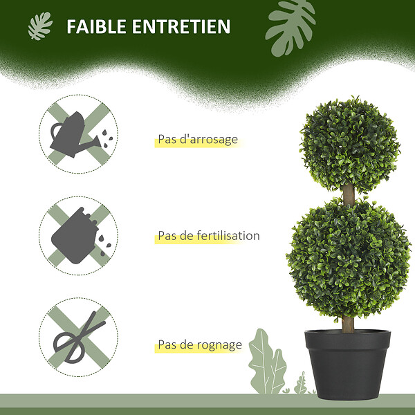 HOMCOM - Lot de 2 arbres buis artificiel double boules avec tronc et pot inclus - H.60 cm PE vert - large