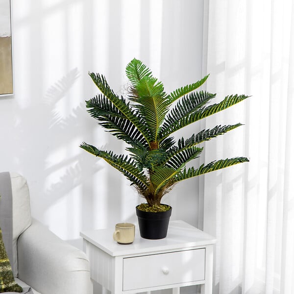 OUTSUNNY - Palmier artificiel H.0,85 m arbre artificiel tronc branches lichen feuilles grand réalisme pot inclus - large