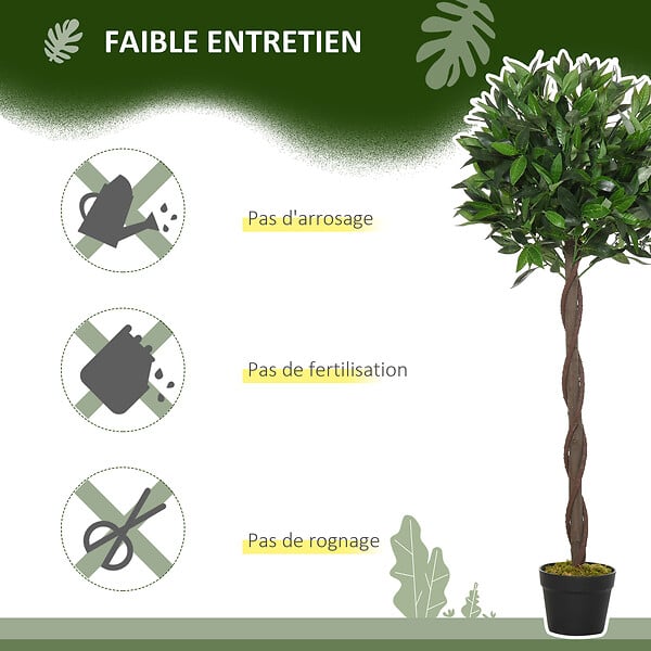 OUTSUNNY - Lauriers artificiels topiaires 1,20H m - lot de 2 lauriers boules artificiels - 741 feuilles réalistes par pied - tronc liane - pot inclus noir vert - large