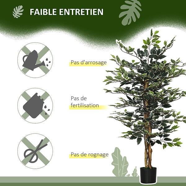 HOMCOM - Arbre artificiel plante artificiel ficus banian hauteur 1,3 m tronc branches liane lichen feuilles grand réalisme pot inclus - large