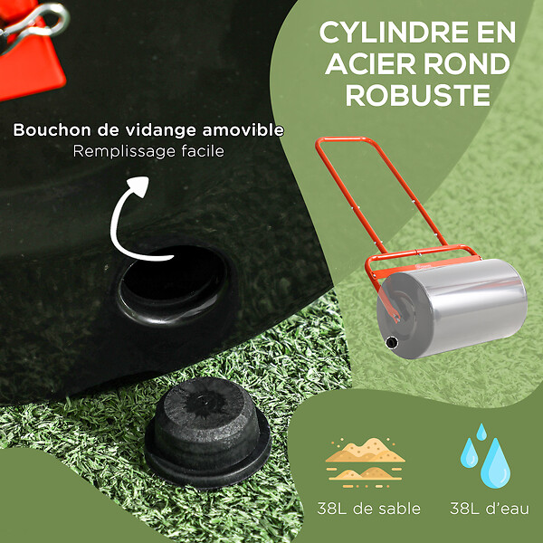 OUTSUNNY - Rouleau à  gazon jardin en acier avec poignée dim. 59L x 32l x 107H cm lestage max. 38 L rouge noir - large